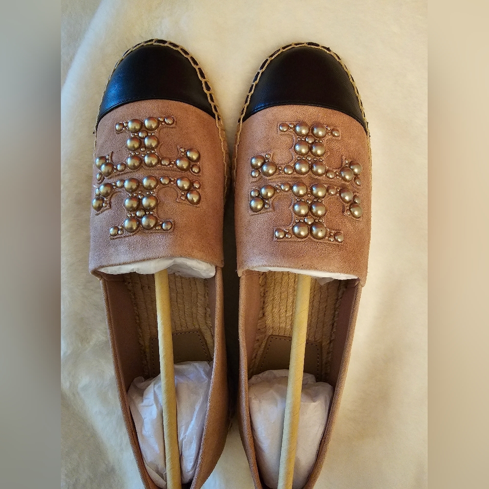 00224- NEW! TORY BURCH PEARL LOGO FLAT ESPADRILLE SENSORY MFO-SUEDE- - Picture 10 of 11